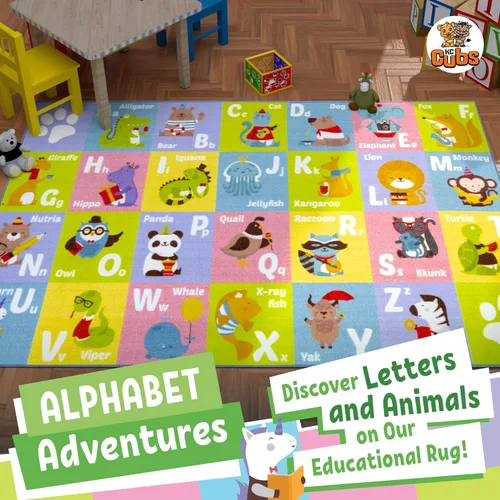 Vista 2 de KC CUBS, tapete para piso, área de aprendizaje educativo, juegos, ABC, alfabeto, animales, para niños y la recámara y sala de juegos de niños.