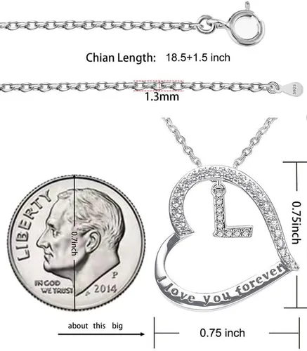 Vista 6 de ITS4YEO 925 Sterling Silver Infinity Heart Pendant Initial Necklaces Silver Necklace Zircon Pendant Necklaces for Women Jewelry Gift for Women Wife