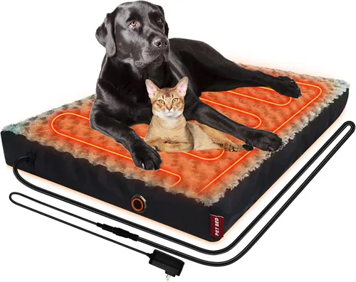 Vista 10 de Cama térmica mejorada para perros con área de calefacción ampliada, cama ortopédica para perros con artritis de voltaje seguro de 12 V con espuma