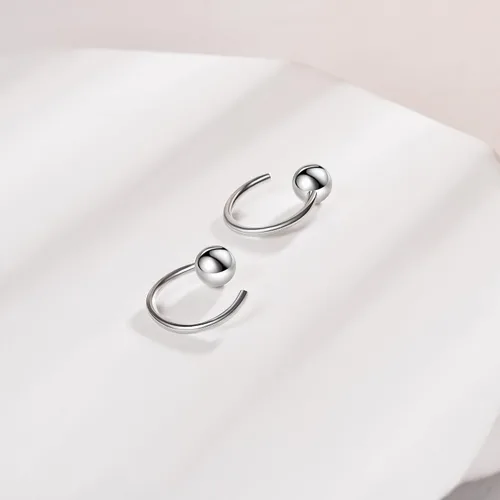 Vista 4 de CHIC & ARTSY Aretes de aro de plata de ley 925, pequeños aretes de aro de bola, barra, estrella, luna, corazón, cruz, punto, triángulo, medio aro