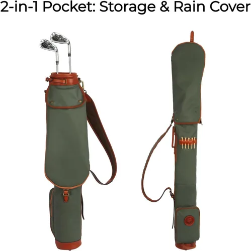 Vista 3 de Tourbon Bolsas de transporte vintage para palos de golf - Lona y cuero Golf Bag for Walking Par 3 Courses, Traveling, with Padded Lining
