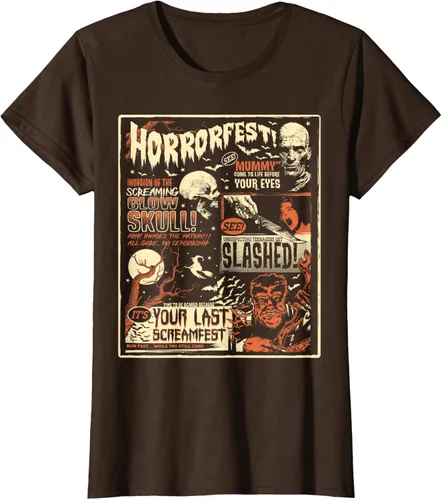 Vista 18 de Vintage Horrorfest Movie Poster Terror Old Time Halloween Camiseta S Negro
