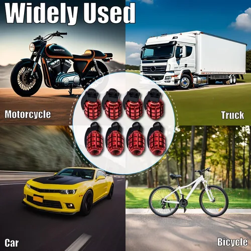 Vista 130 de 4 tapas de válvula de neumático de granada cromada, tapas de válvula de neumático de acero inoxidable para automóviles, camiones, SUV, motocicletas
