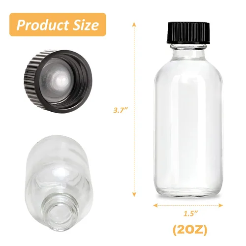 Vista 2 de LANBEAUTIFY Paquete de 14 botellas pequeñas de vidrio transparente de 2 onzas con tapas, botellas de chupito con tapas para chupitos de jengibre