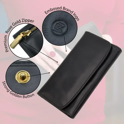 Vista 4 de Leather SR Cartera de cuero de grano superior RFID para mujer, con aspecto vintage resistente con 13 ranuras para tarjetas, 2 compartimentos
