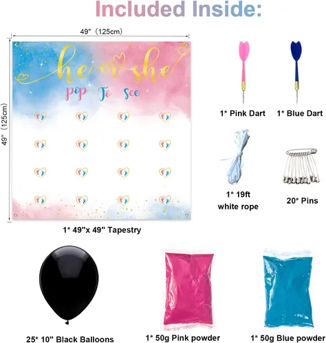 Vista 5 de Juego de dardos de revelación de género para bebé, globo de revelación para niña o niño, polvo rosa y azul para fiesta de él o ella, kit