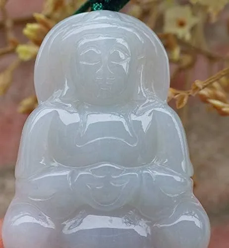 Vista 4 de gojade Certificado ICY Blanco 100% Natural A Jade Jadeita Colgante Guanyin Kwan Yin Lotus Flower Collar 464900 GS
