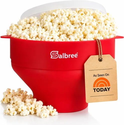 Vista 8 de La máquina original de palomitas de maíz Salbree plegable de silicona para microondas, recipiente microondas con capacidad para 16 tazas, utiliza