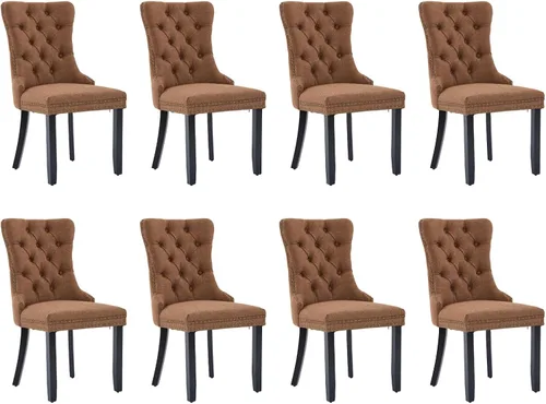Vista 90 de SoarFlash Juego de 2 sillas de comedor de terciopelo, silla lateral de respaldo alto, silla lateral moderna tapizada de alta gama con botones Beige