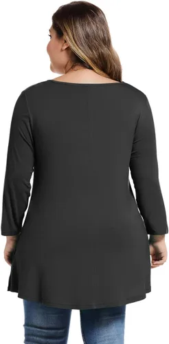 Vista 3 de MONNURO Blusa básica de manga 34 para mujer, estilo casual, ajuste holgado, talla grande, túnica