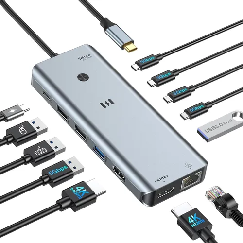 Vista 12 de Selore&S-Global USB C divisor USB C 4K/60Hz DP Alt Mode, Adaptador USB C Hub multipuerto con 2 salidas de vídeo USB C, transferencia de datos