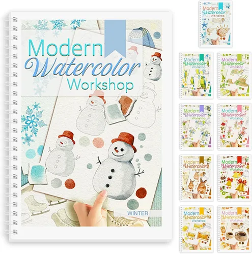Vista 9 de Cuaderno de ejercicios de acuarela, libro de pintura de acuarela, apto para principiantes, 12 patrones diferentes para aliviar el estrés