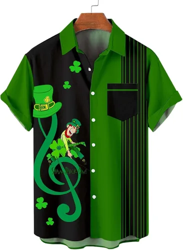 Vista 2 de Camisa hawaiana del Día de San Patricio para hombre, con botones, clásica, con gráficos, camisetas casuales de gran