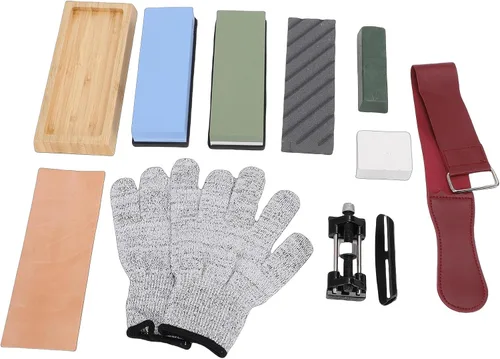 Vista 3 de Knife Sharpening Stone Set, Non Slip Rubber Base Bamboo Holder Dual Grit Whetstone, Whetstone Sharpening Kit with 400 1000 3000 8000 Grit for
