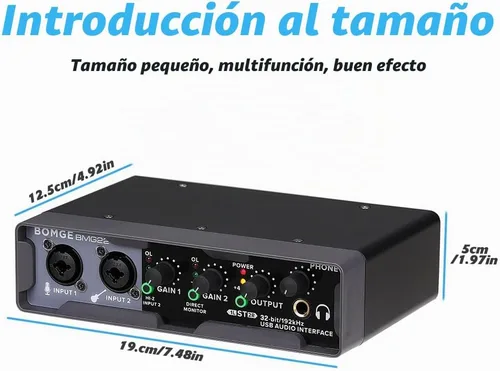 Vista 3 de BOMGE Interfaz de audio USB (32 bits/192 kHz) con XLR, alimentación fantasma, monitoreo directo, Loopback para grabación de PC, transmisión