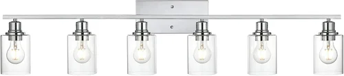 Vista 13 de Lámpara de pared de 3 luces de níquel cepillado de metal, lámpara de tocador de interior con pantalla de vidrio transparente, accesorios