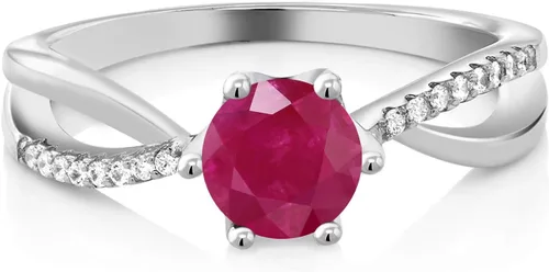 Vista 2 de Gem Stone King Anillo de compromiso de boda de plata de ley 925 con piedras preciosas de rubí rojo y rubí para mujer, 6 puntas