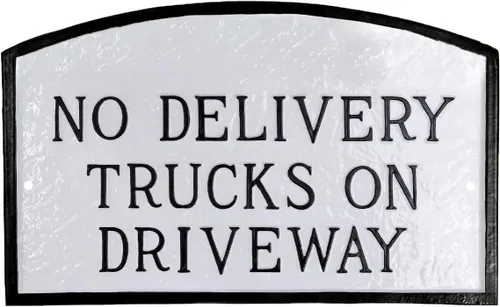Vista 8 de Montague Metal Products - Letrero de placa con diseño de arco con texto en inglés "No Delivery Trucks on Driveway" - Placa de visualización de pared
