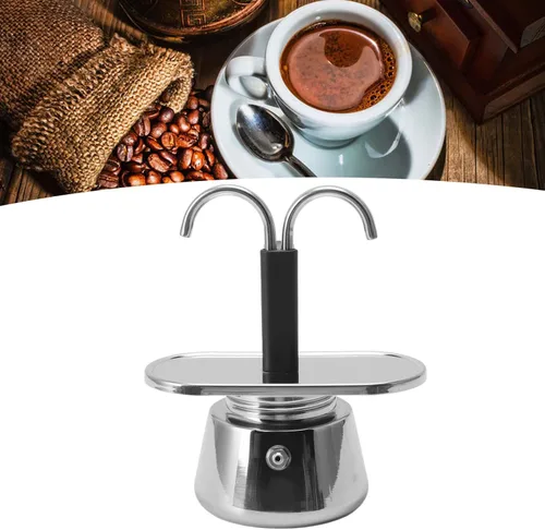 Vista 2 de CHICIRIS Cafetera, olla, cafetera, 2 tazas de 3.4 fl oz, olla doble de acero inoxidable, moca, cafetera italiana de conducto DIY