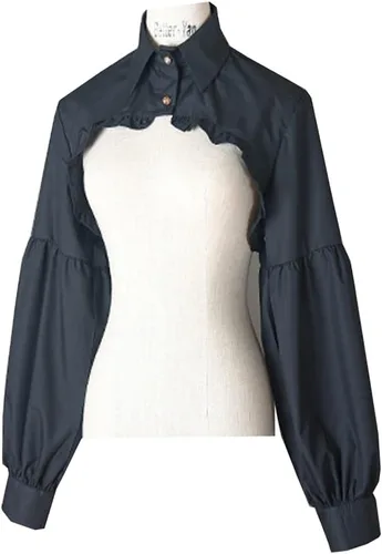Vista 5 de Media camisa de manga larga, recortada, blusa de cuello falso desmontable para mujer Negro-a