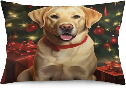 Vista 25 de Yellow Lab - Fundas de cojín de Navidad de 12 x 20 pulgadas, diseño de retrato de perro amarillo serio, labrador retriever, fundas de almohada
