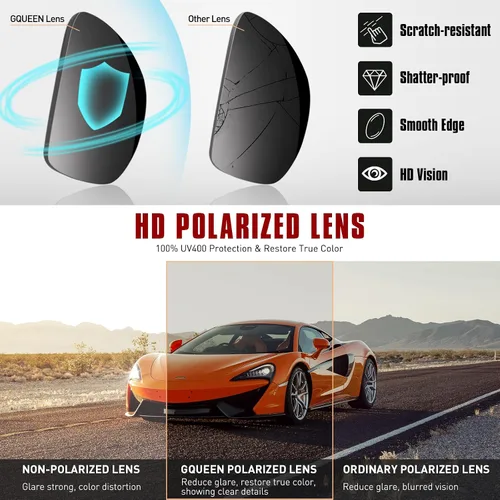 Vista 5 de GQUEEN - Lentes de sol polarizados para hombres y mujeres, marco flexible TR90, para conducir, pesca, ciclismo, senderismo, golf, deportes