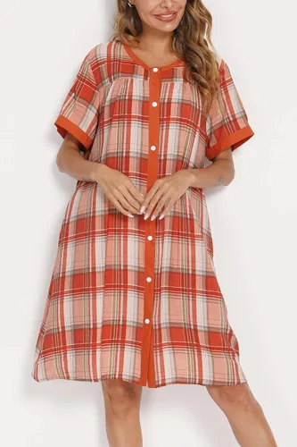 Vista 4 de Guier Vestido de casa para mujer, de manga corta, de algodón, ligero, tallas S-XXL