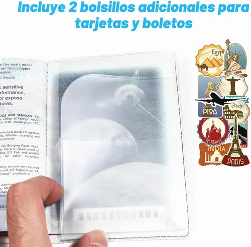 Vista 6 de Funda impermeable transparente para pasaporte, protector de pasaporte de plástico, artículos esenciales de viaje, unisex para adultos, con funda
