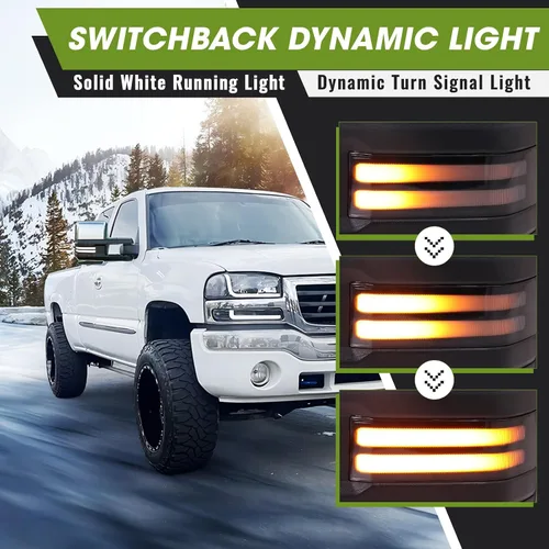 Vista 3 de Switchback Espejos de Remolque para Chevy Silverado GMC Sierra 2003-2007 Espejo Lateral con Señal de Giro Dinámica Luz de Marcha Lámpara de Respaldo