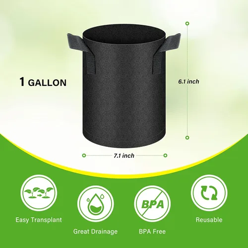 Vista 2 de HealSmart Paquete de 6 bolsas de cultivo no tejidas de 1 galón, macetas de tela de aireación con asas, adecuadas para frutas de jardín, verduras