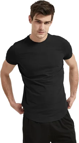 Vista 5 de LETAOTAO Camisas largas para hombre, camisas de hip hop, camisas largas de teñido anudado, camisetas hipster para gimnasio, camiseta festoneada