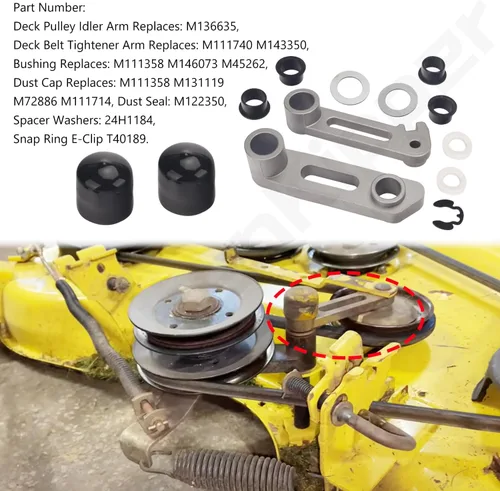 Vista 3 de M136635 M143350 - Tensor de brazo tensor y buje de reconstrucción compatible con modelos de tractor y cortacésped John D-eere 48C 54C GT LX GX