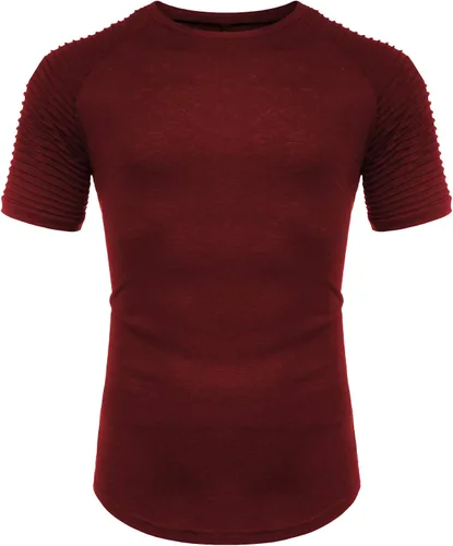 Vista 2 de COOFANDY - Camiseta muscular para hombre, camiseta de manga raglán plisada para culturismo, camisetas a la moda de manga corta para entrenar