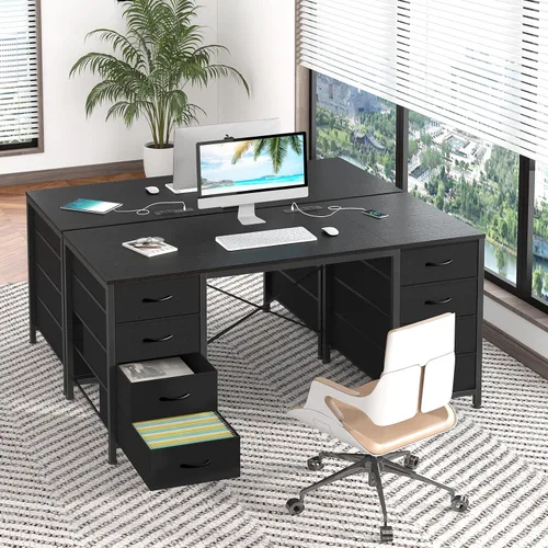 Vista 8 de YOMILUVE Escritorio para computadora de 50 pulgadas con 8 cajones, escritorio para oficina en casa con tomas de corriente, escritorio de trabajo
