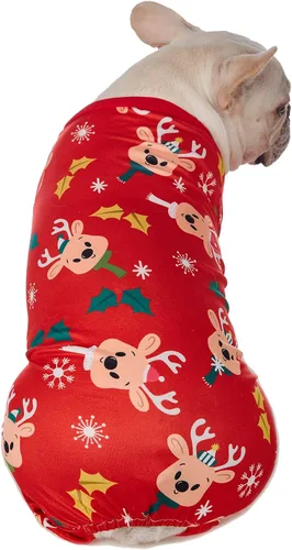 Vista 5 de Camisa de Navidad de Reno para Perro, Ropa para Mascotas, 100% Algodón, Pijamas para Cachorros, Disfraces de Navidad para Perros (S)