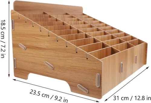 Vista 2 de Ciieeo Organizador de escritorio de madera, caja de almacenamiento para teléfono, 30 rejillas, compartimento para el aula, organizador de escritorio
