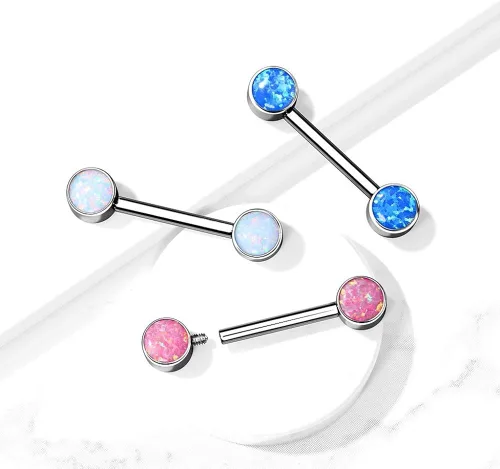 Vista 4 de Pierced Owl - 14G Implant Grade Titanium Internally Threaded Bezel Set Synthetic Opal Nipple Barbells, Sold as a Pair