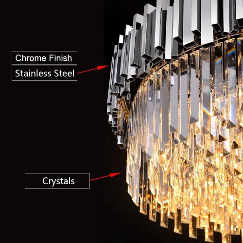 Vista 6 de Lámpara de araña de cristal moderna, luces colgantes cromadas, lámparas de techo con pantalla de acero inoxidable, para isla, comedor, sala