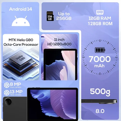 Vista 9 de Tabletas Android DigiLand 2025, tableta Android 14 de 10.1 pulgadas, procesador Octa Core, 10 GB + 64 GB (expansión de 256 GB), 800 x 1280 IPS