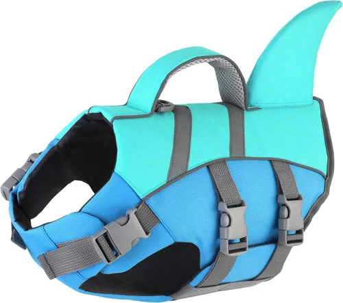 Vista 13 de Dogcheer Chaleco salvavidas para perro, tiburón, chaleco salvavidas reflectante para nadar en barco, chaleco de natación ajustable para cachorros