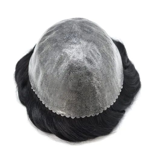 Vista 4 de Toupee para hombres de piel fina inyección de PU unidad de peluca para hombre, pieza de cabello humano natural real, sistema de reemplazo