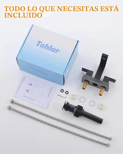 Vista 8 de Tohlar Grifo de lavabo de baño negro con 2 asas