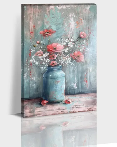 Vista 12 de Hzddty Lienzo de flores rojas de amapola para pared, pintura floral abstracta para paredes, imágenes de flores con estampado floral, decoración