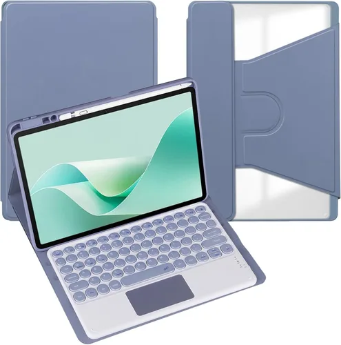 Vista 30 de Funda para tableta Samsung Galaxy Tab A8 de 10.5 pulgadas, teclado redondo inalámbrico desmontable Bluetooth, cubierta trasera transparente