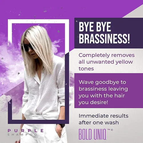 Vista 5 de BOLD UNIQ Spray protector de calor para cabello y champú morado. Protector térmico de hasta 450ºF. Elimina los tonos cobrizos de rubio, platino