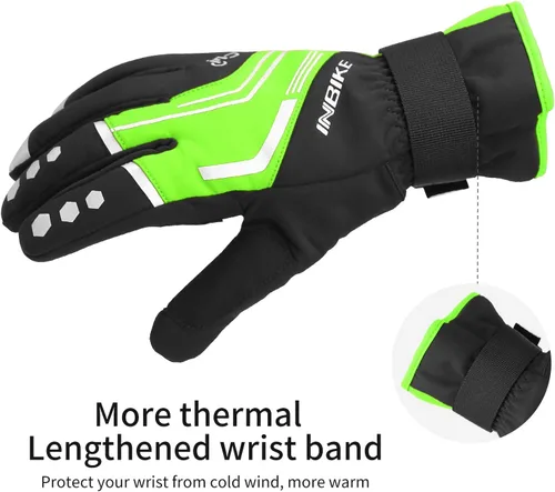 Vista 8 de INBIKE Guantes de ciclismo para hombre de invierno resistentes al viento, almohadillas térmicas reflectantes de gel pantalla táctil