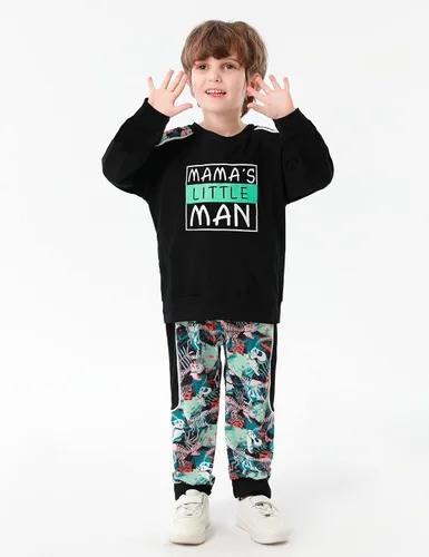 Vista 2 de KANGKANG Conjunto de sudadera de manga larga con estampado de letras para niños pequeños, conjunto de pantalones con estampado de dinosaurio