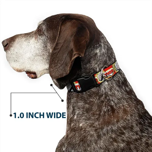 Vista 6 de Collar de perro Clip de plástico Thor Hammer rojo, amarillo y blanco, 9 a 15 pulgadas, 1.0 pulgadas de ancho, multicolor (PC-WTH005-S)