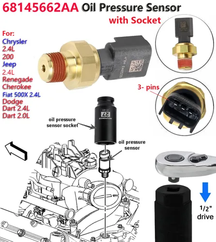 Vista 4 de Sensor de presión de aceite de 2.4L para Cherokee Renegade 2.0L 2.4L Chrysler 200 Dodge Ram Jeep, sensor de aceite 68145662AB 68145662AA 1S12029