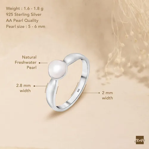Vista 5 de Amberta Anillo de perlas de agua dulce de plata de ley 925 para mujer